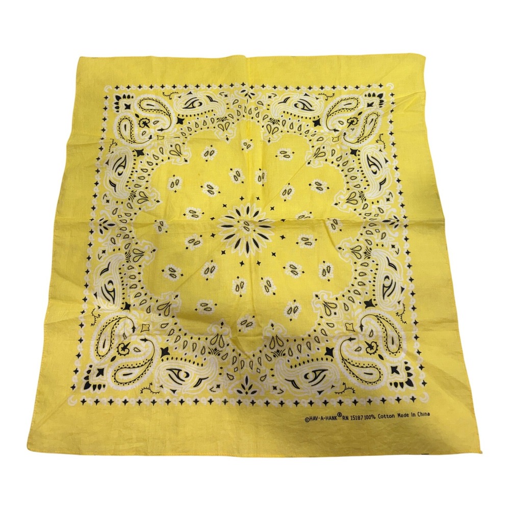Hav-A-Hank Yellow Paisley Cotton Bandana RN 15187 Square Scarf 21x21